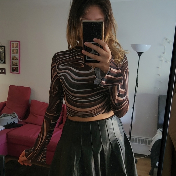 y2k Brown sheer long-sleeve crop top - Picture 4 of 4